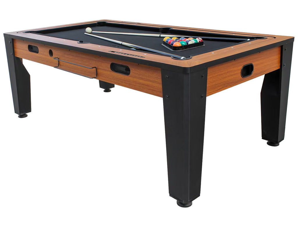 Table multi jeux bois foncé rotative 7FT billard - hockey - Ping-pong