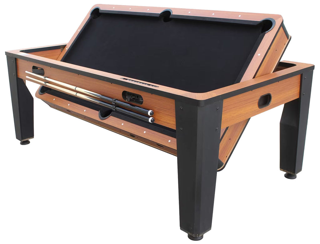 Table multi jeux bois foncé rotative 7FT billard - hockey - Ping-pong