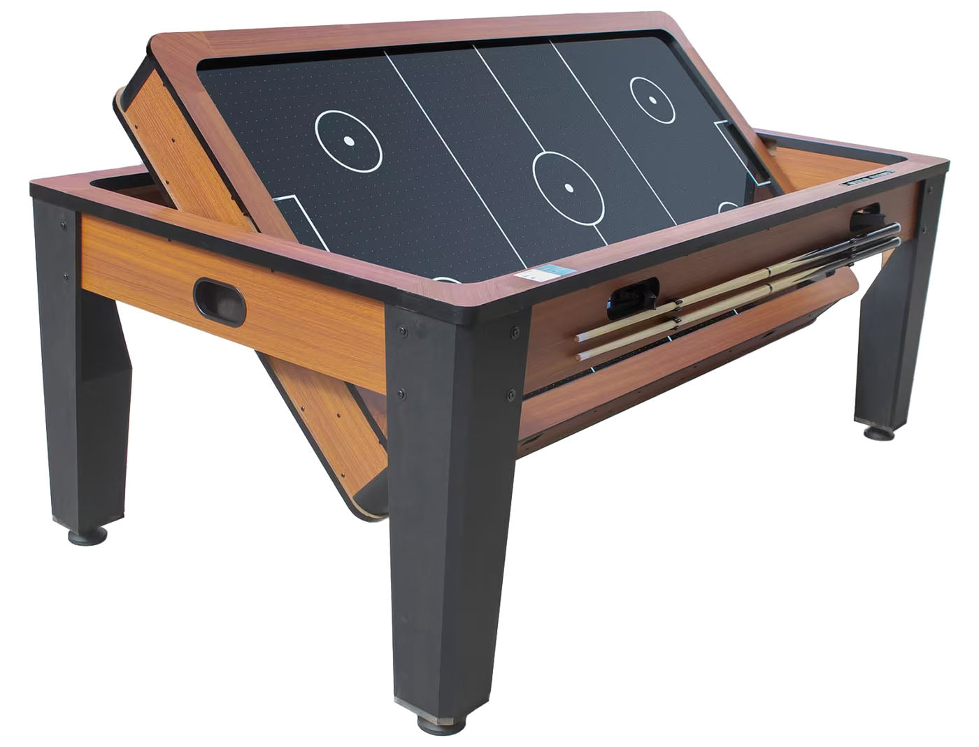 Table multi jeux bois foncé rotative 7FT billard - hockey - Ping-pong